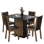 Conjunto Sala de Jantar Mesa Tampo de Vidro 4 Cadeiras Preto/Rustic Martina Madesa