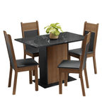 Conjunto Sala de Jantar Mesa Tampo de Vidro 4 Cadeiras Rustic/Preto Viena Madesa