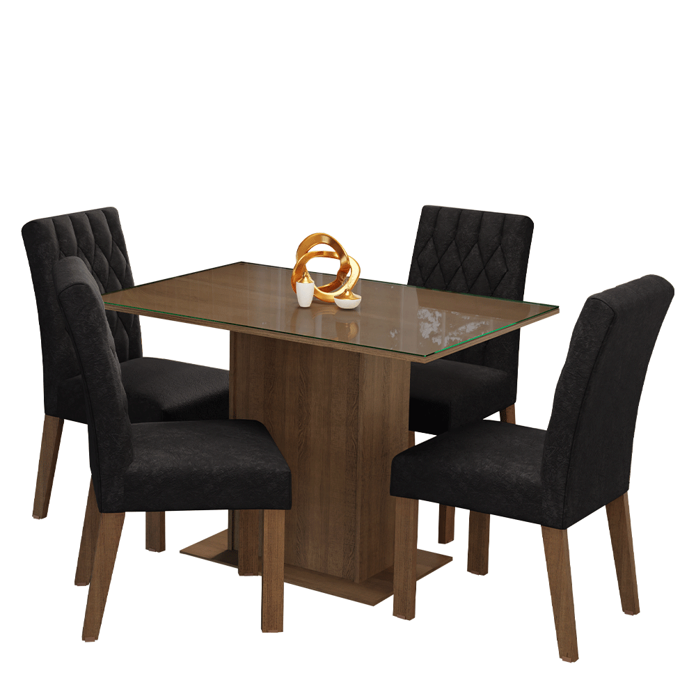 Conjunto Sala de Jantar Mesa Tampo de Vidro 4 Cadeiras Rustic/Oxford Reale Madesa