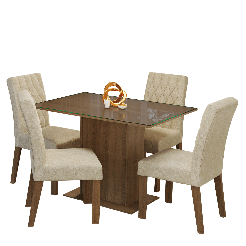 Conjunto Sala de Jantar Mesa Tampo de Vidro 4 Cadeiras Rustic/Imperial Reale Madesa