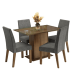 Conjunto Sala de Jantar Mesa Tampo de Vidro 4 Cadeiras Rustic/Silver Zion Madesa