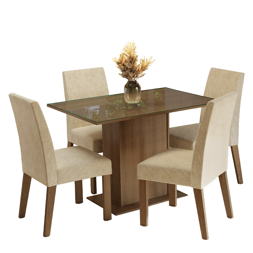 Conjunto Sala de Jantar Mesa Tampo de Vidro 4 Cadeiras Rustic/Imperial Zion Madesa