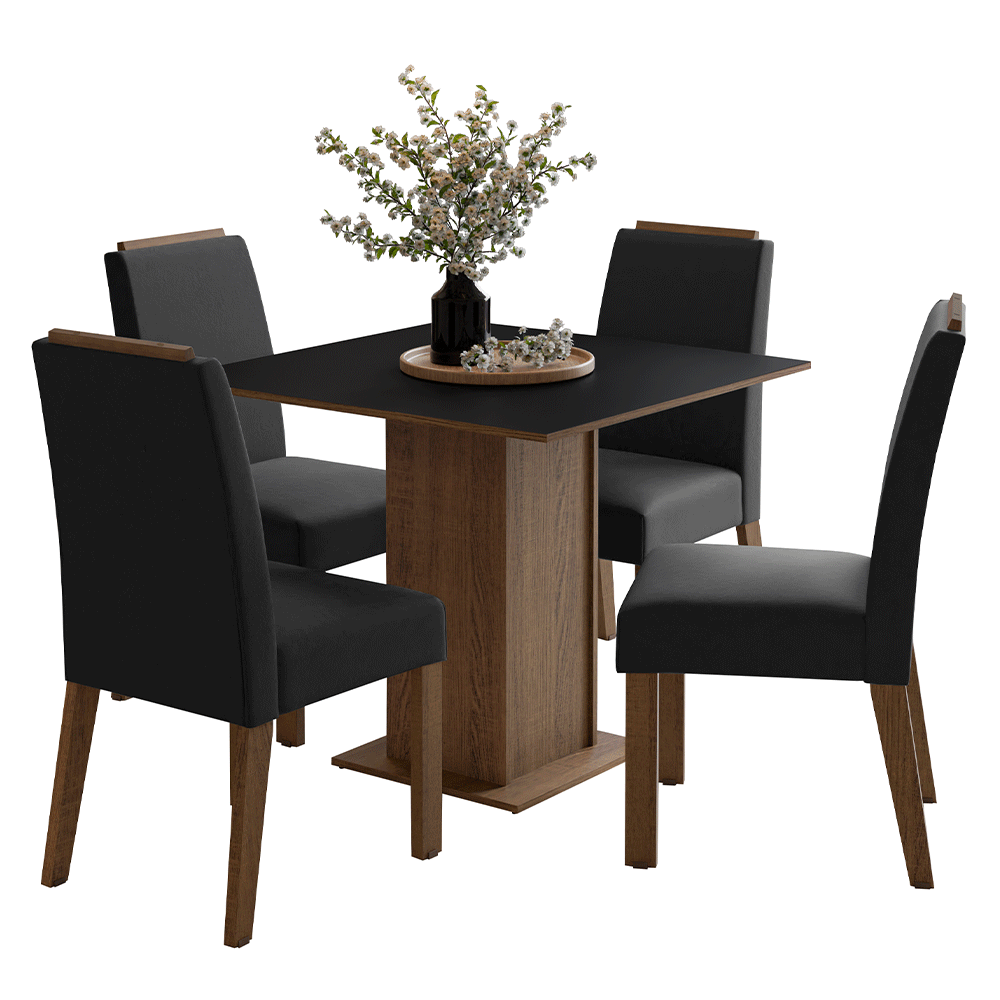 Conjunto Sala de Jantar Tampo de Madeira 4 Cadeiras Rustic/Preto/Oxford Aspen Madesa