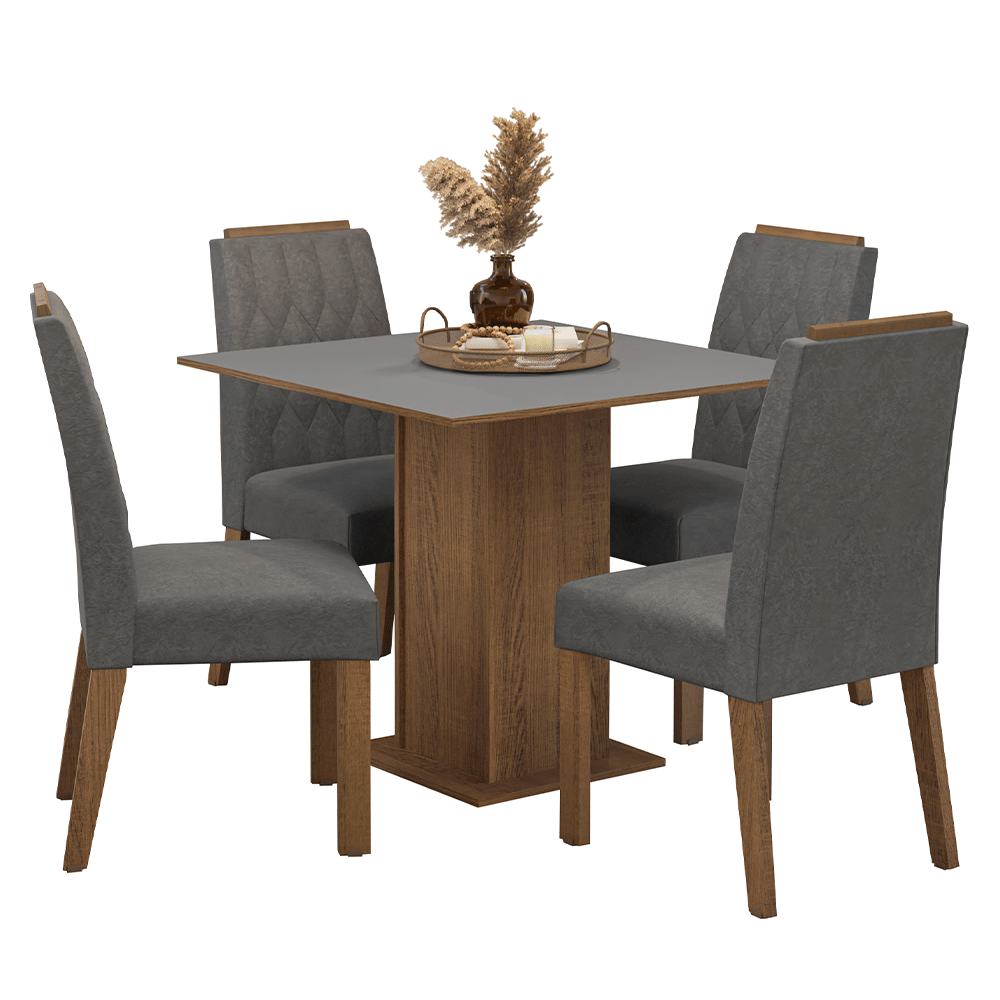 Conjunto Sala de Jantar Tampo de Madeira 4 Cadeiras Rustic/Cinza/Silver Cannes Madesa