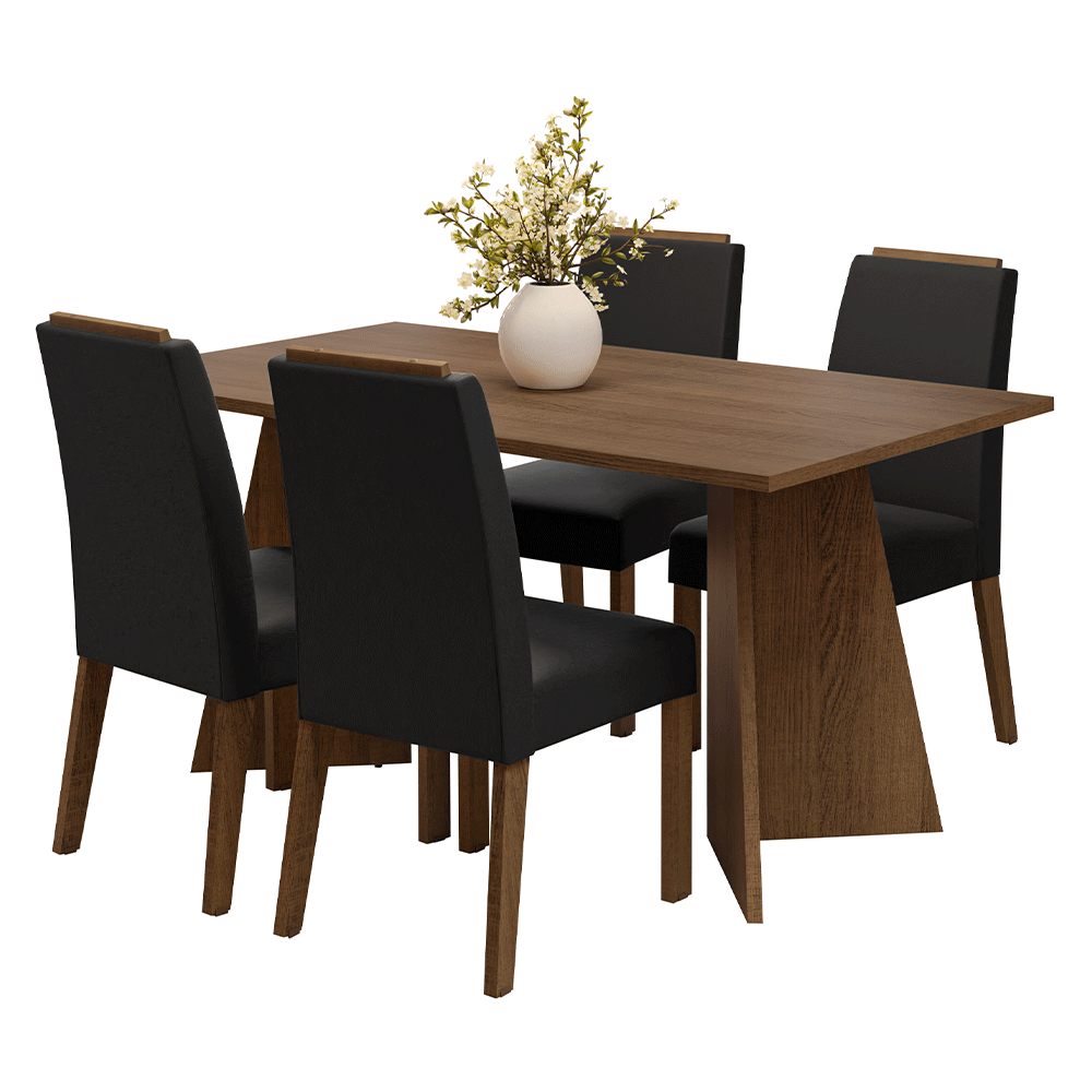 Conjunto Sala de Jantar Tampo de Madeira 4 Cadeiras Rustic/Oxford Évora Madesa