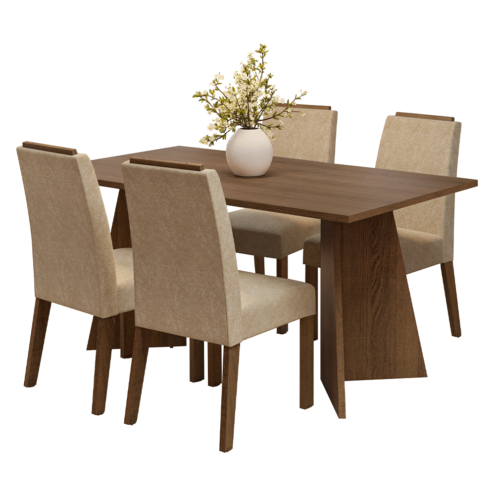 Conjunto Sala de Jantar Tampo de Madeira 4 Cadeiras Rustic/Imperial Évora Madesa