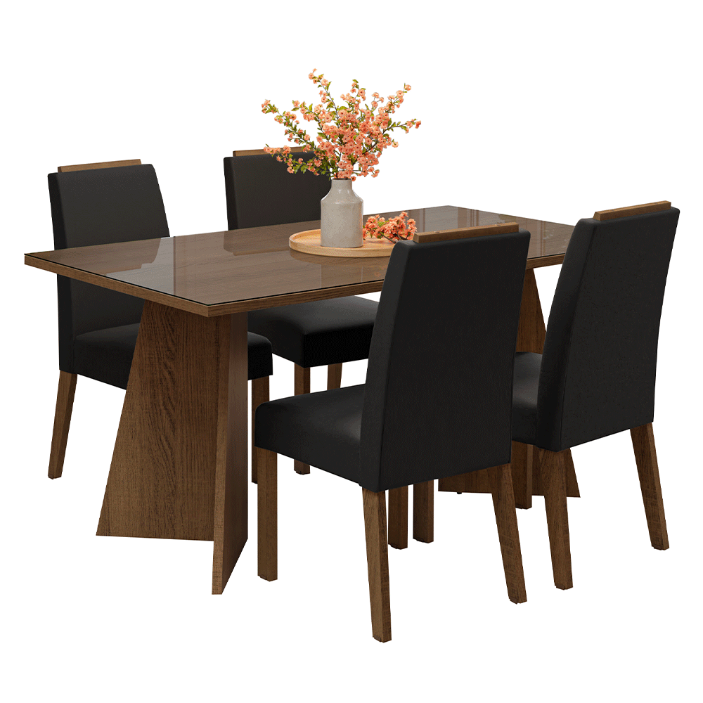Conjunto Sala de Jantar Tampo de Vidro 4 Cadeiras Rustic/Oxford Braga Madesa