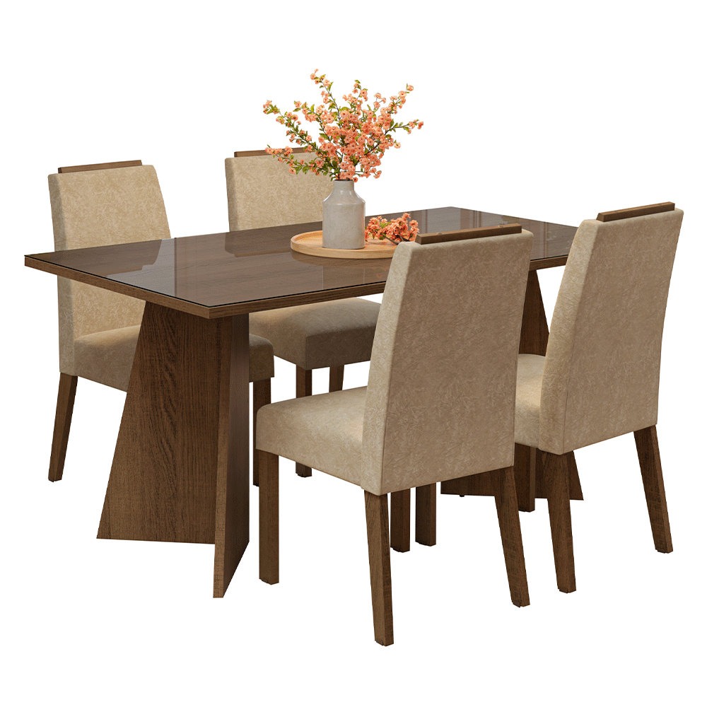 Conjunto Sala de Jantar Tampo de Vidro 4 Cadeiras Rustic/Imperial Braga Madesa