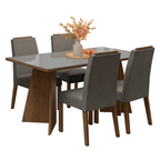 Conjunto Sala de Jantar Tampo de Vidro 4 Cadeiras Rustic/Cinza/Silver Braga Madesa