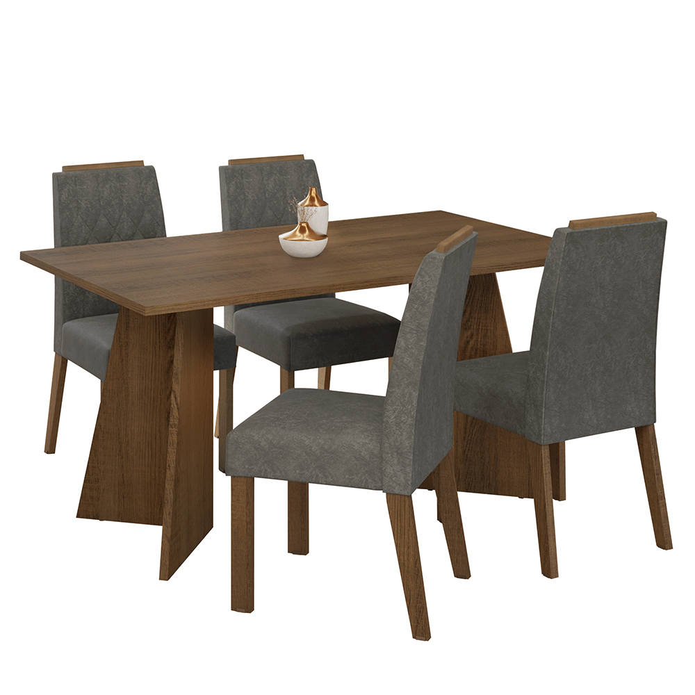 Conjunto Sala de Jantar Tampo de Madeira 4 Cadeiras Rustic/Silver Tulum Madesa