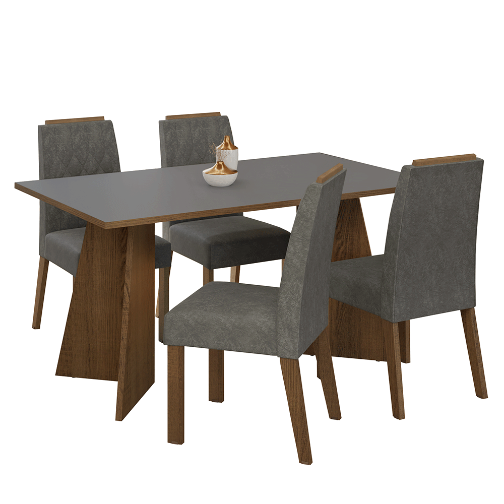 Conjunto Sala de Jantar Tampo de Madeira 4 Cadeiras Rustic/Cinza/Silver Tulum Madesa