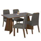 Conjunto Sala de Jantar Tampo de Madeira 4 Cadeiras Rustic/Cinza/Silver Tulum Madesa