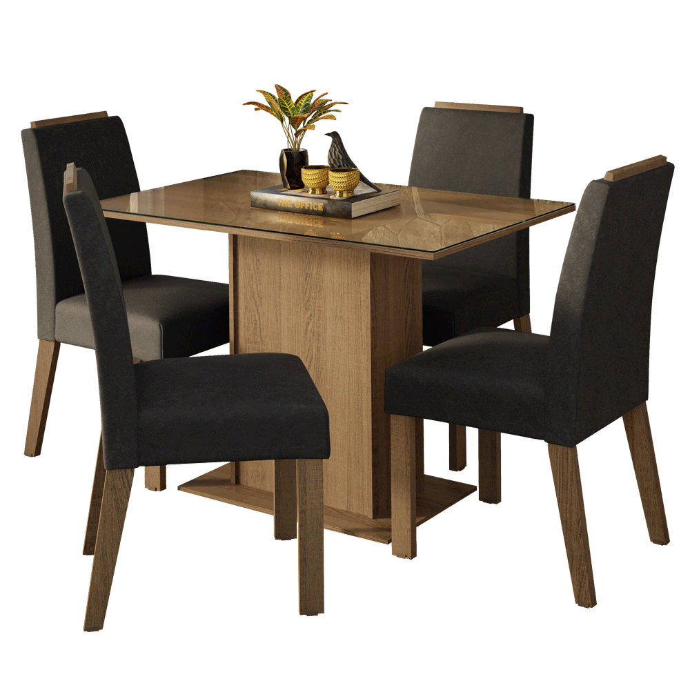 Conjunto Sala de Jantar Tampo de Vidro 4 Cadeiras Rustic/Oxford Jasmin Madesa