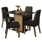 Conjunto Sala de Jantar Tampo de Vidro 4 Cadeiras Rustic/Preto/Oxford Jasmin Madesa
