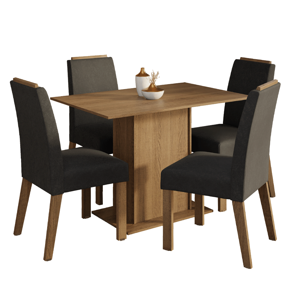 Conjunto Sala de Jantar Tampo de Madeira 4 Cadeiras Rustic/Oxford Acácia Madesa
