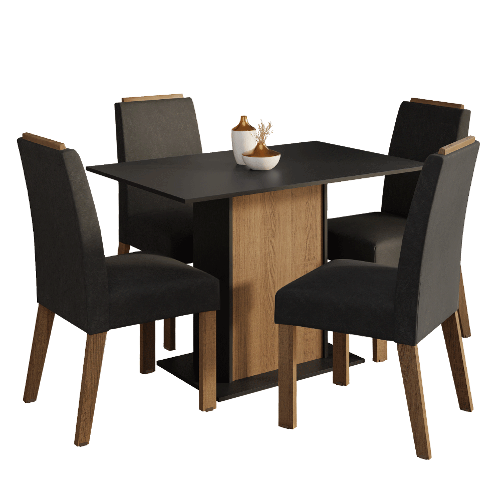 Conjunto Sala de Jantar Tampo de Madeira 4 Cadeiras Rustic/Preto/Oxford Acácia Madesa