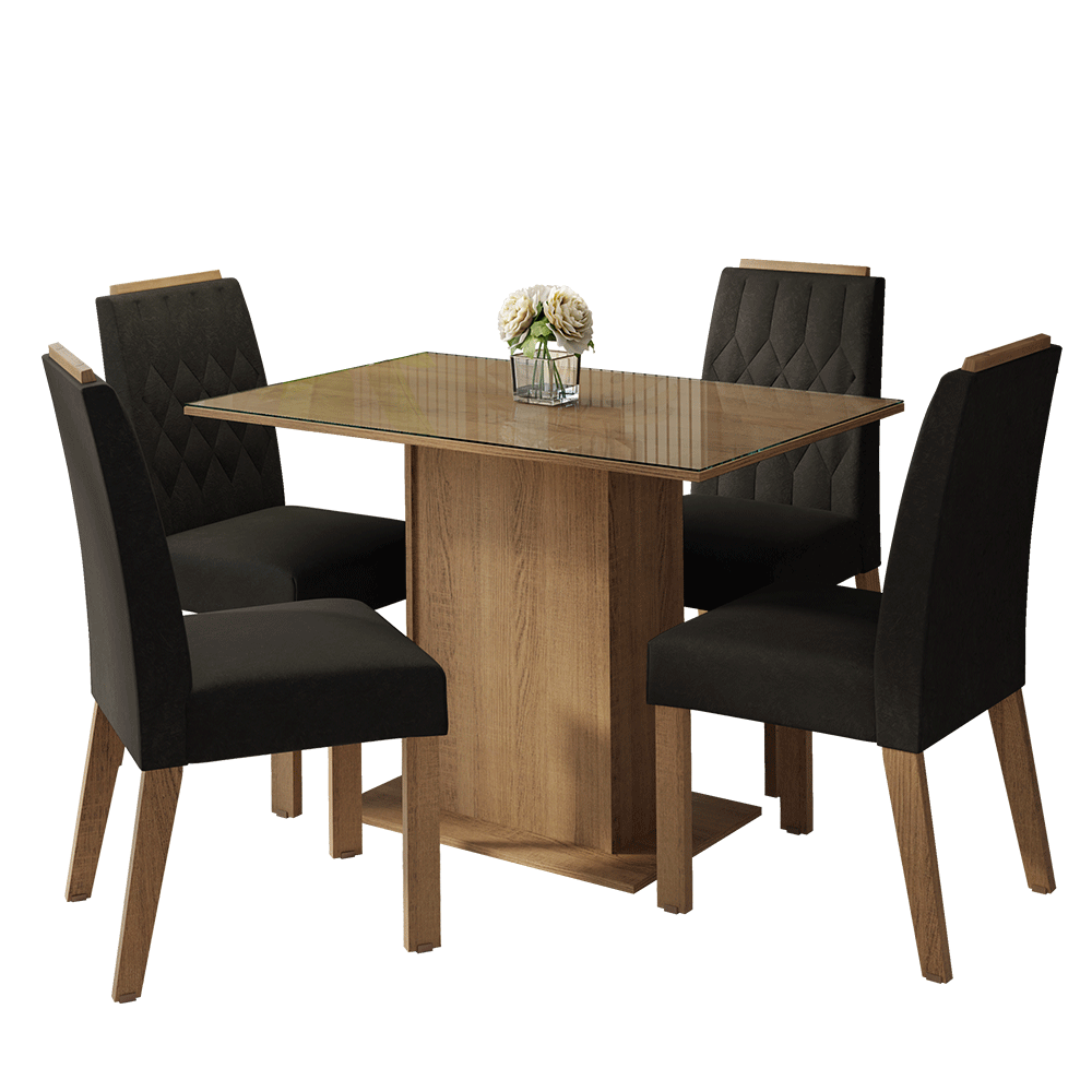 Conjunto Sala de Jantar Tampo de Vidro 4 Cadeiras Rustic/Oxford Pitanga Madesa
