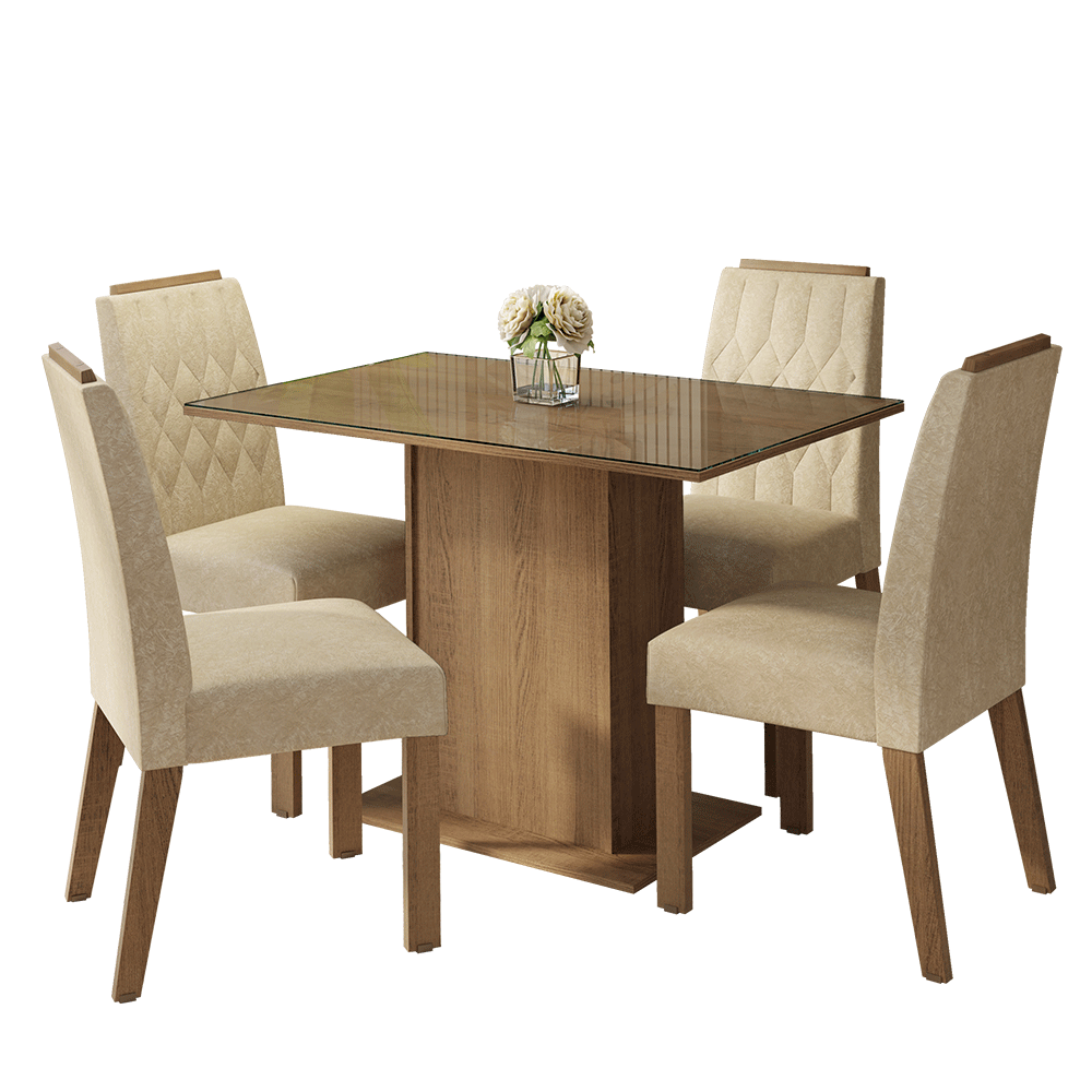 Conjunto Sala de Jantar Tampo de Vidro 4 Cadeiras Rustic/Imperial Pitanga Madesa