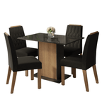 Conjunto Sala de Jantar Tampo de Vidro 4 Cadeiras Rustic/Preto/Oxford Pitanga Madesa