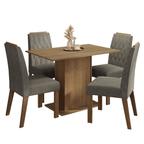 Conjunto Sala de Jantar Tampo de Madeira 4 Cadeiras Rustic/Silver Romã Madesa