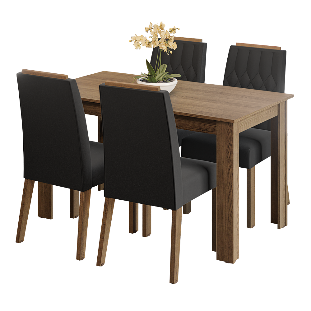 Conjunto Sala de Jantar Tampo de Madeira 4 Cadeiras Rustic/Oxford Hera Madesa