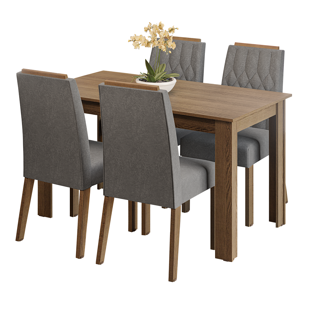 Conjunto Sala de Jantar Tampo de Madeira 4 Cadeiras Rustic/Silver Hera Madesa