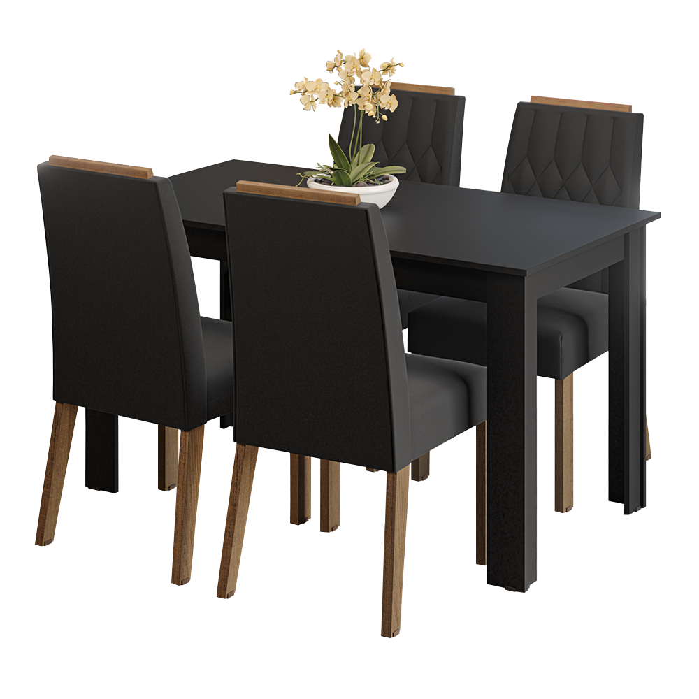 Conjunto Sala de Jantar Tampo de Madeira 4 Cadeiras Rustic/Preto/Oxford Hera Madesa