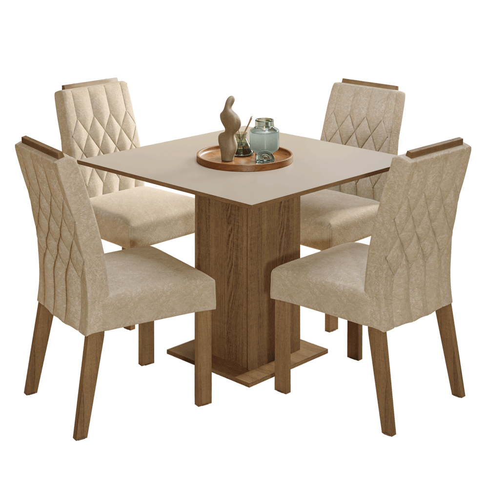 Conjunto Sala de Jantar Tampo de Madeira 4 Cadeiras Rustic/Crema/Imperial Verbena Madesa