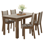 Conjunto Sala de Jantar Alva Mesa Tampo de Madeira 4 Cadeiras Rustic/Crema/Floral Hibiscos Madesa