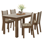Conjunto Sala de Jantar Alva Mesa Tampo de Madeira 4 Cadeiras Rustic/Crema/Lírio Bege Madesa