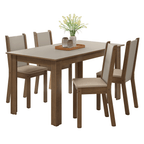 Conjunto Sala de Jantar Alva Mesa Tampo de Madeira 4 Cadeiras Rustic/Crema/Sintético Bege Madesa