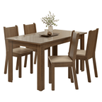Conjunto Sala de Jantar Avelã Mesa Tampo de Vidro 4 Cadeiras Rustic/Crema/Sintético Bege Madesa