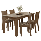 Conjunto Sala de Jantar Avelã Mesa Tampo de Vidro 4 Cadeiras Rustic/Crema/Bege Marrom Madesa