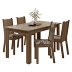 Conjunto Sala de Jantar Avelã Mesa Tampo de Vidro 4 Cadeiras Rustic/Crema/Floral Hibiscos Madesa
