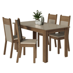 Conjunto Sala de Jantar Canela Mesa Tampo de Vidro 4 Cadeiras Rustic/Crema/Sintético Bege Madesa