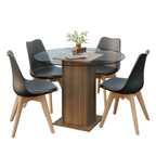 Conjunto Sala de Jantar Denali Mesa Tampo de Vidro 4 Cadeiras Rustic/Preto Madesa