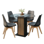 Conjunto Sala de Jantar Denali Mesa Tampo de Vidro 4 Cadeiras Preto/Rustic/Preto Madesa