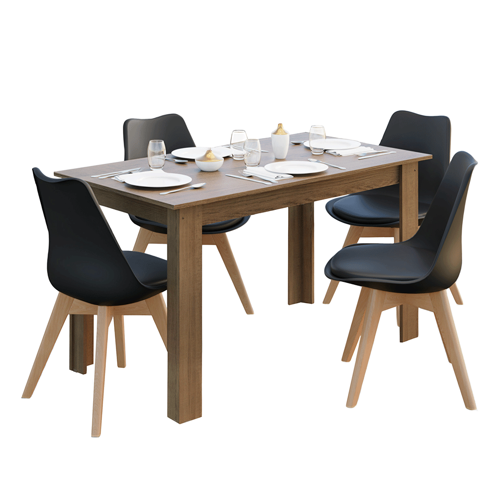 Conjunto Sala de Jantar Garda Mesa Tampo de Madeira 4 Cadeiras Rustic/Preto Madesa