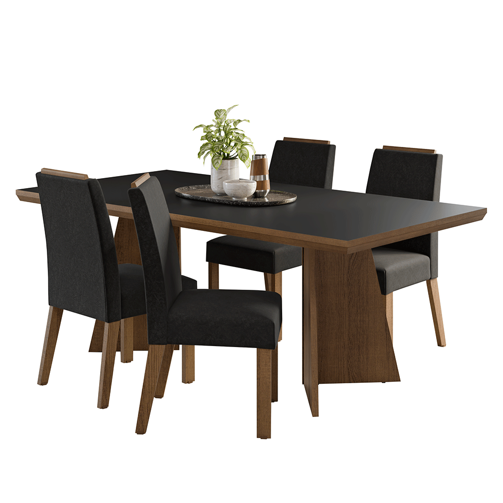 Conjunto Sala de Jantar Tampo de Madeira 4 Cadeiras Rustic/Preto/Oxford Arles Madesa