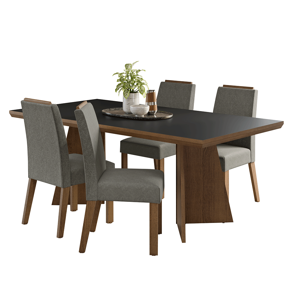 Conjunto Sala de Jantar Tampo de Madeira 4 Cadeiras Rustic/Preto/Silver Arles Madesa