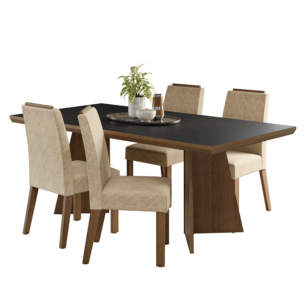 Conjunto Sala de Jantar Tampo de Madeira 4 Cadeiras Rustic/Preto/Imperial Arles Madesa