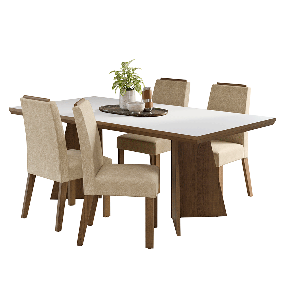 Conjunto Sala de Jantar Tampo de Madeira 4 Cadeiras Rustic/Branco/Imperial Arles Madesa