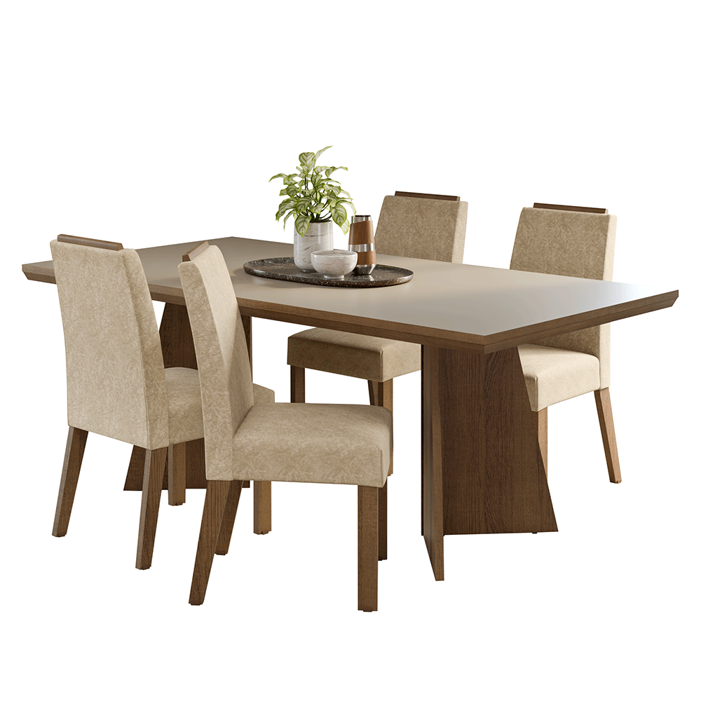Conjunto Sala de Jantar Tampo de Madeira 4 Cadeiras Rustic/Crema/Imperial Arles Madesa