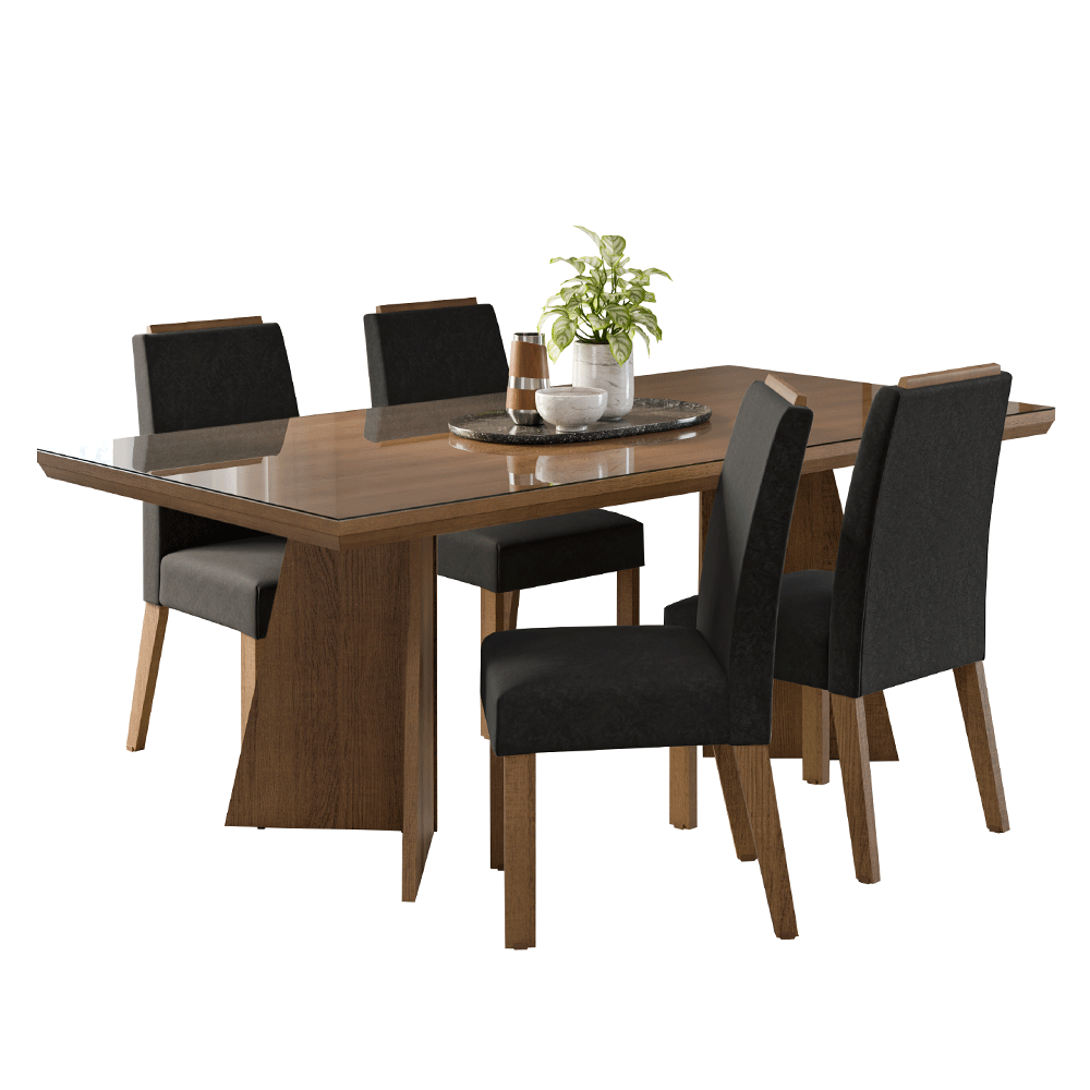 Conjunto Sala de Jantar Tampo com Vidro 4 Cadeiras Rustic/Oxford Todi Madesa