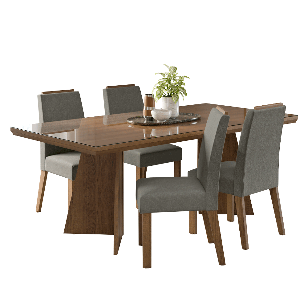 Conjunto Sala de Jantar Tampo com Vidro 4 Cadeiras Rustic/Silver Todi Madesa