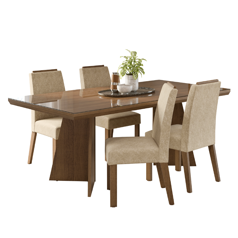 Conjunto Sala de Jantar Tampo com Vidro 4 Cadeiras Rustic/Imperial Todi Madesa
