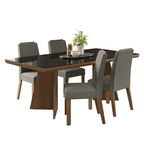 Conjunto Sala de Jantar Tampo com Vidro 4 Cadeiras Rustic/Preto/Silver Todi Madesa