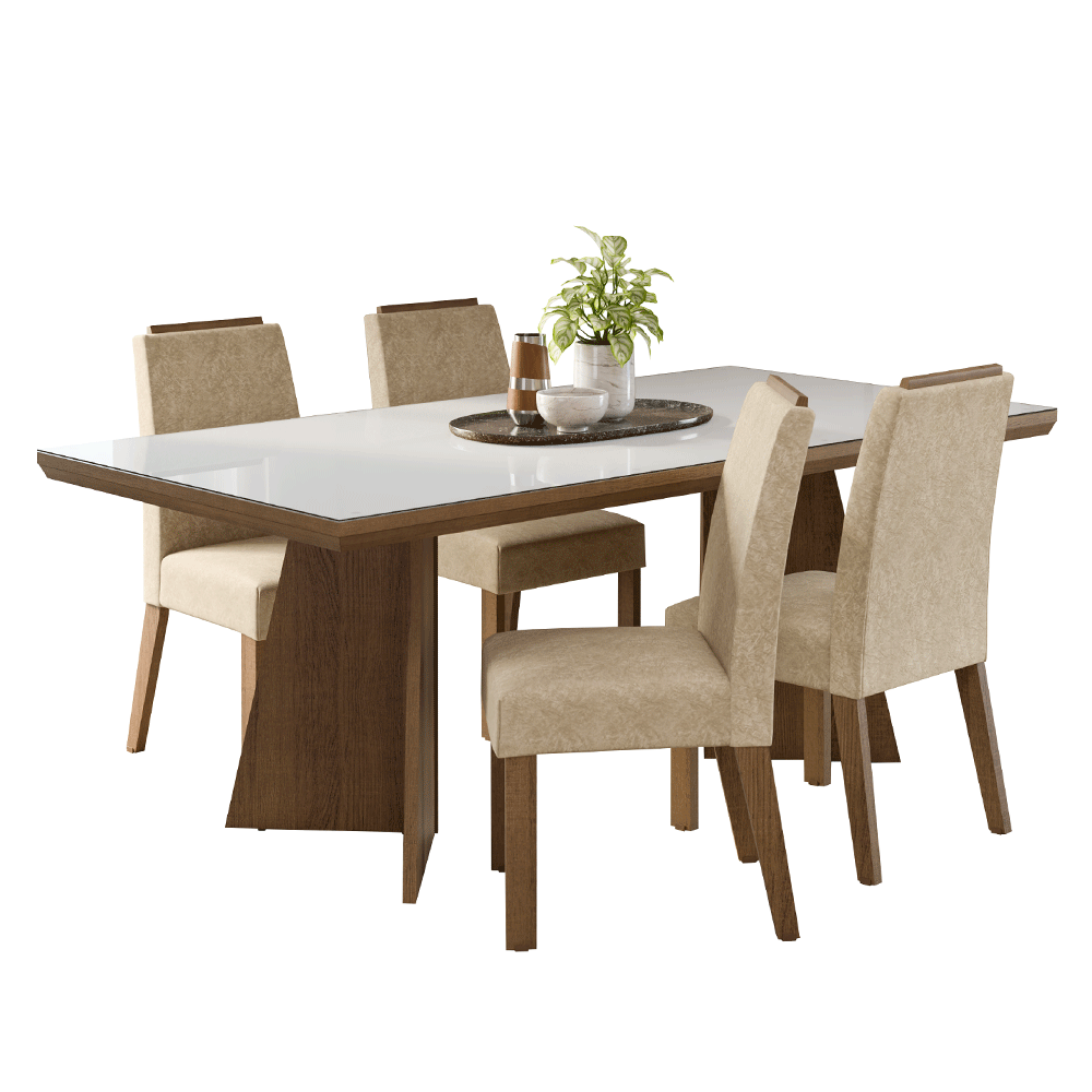 Conjunto Sala de Jantar Tampo com Vidro 4 Cadeiras Rustic/Branco/Imperial Todi Madesa