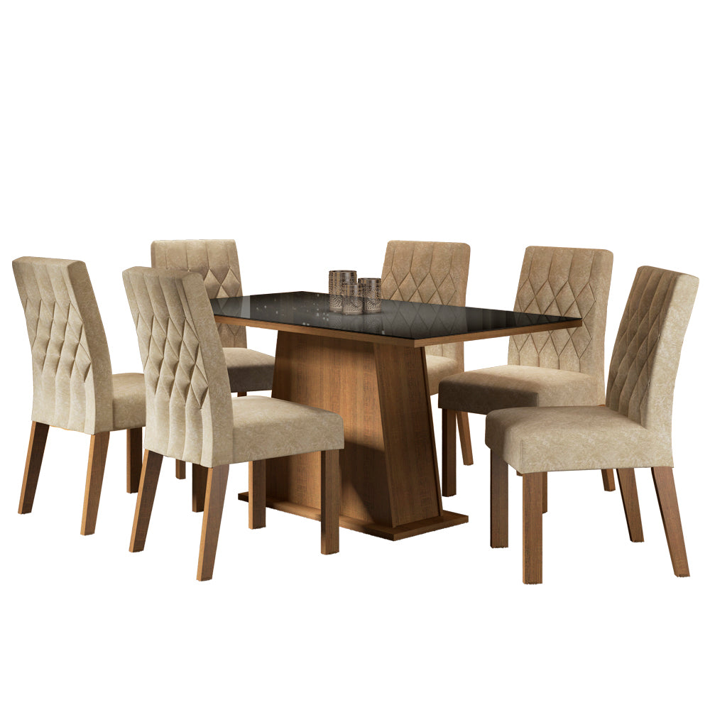 Conjunto Sala de Jantar Madesa Rafaela Mesa Tampo de Vidro com 6 Cadeiras Rustic/Preto/Imperial