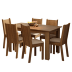 Conjunto Sala de Jantar Madesa Analu Mesa Tampo de Madeira com 6 Cadeiras Rustic/Sintético Bege